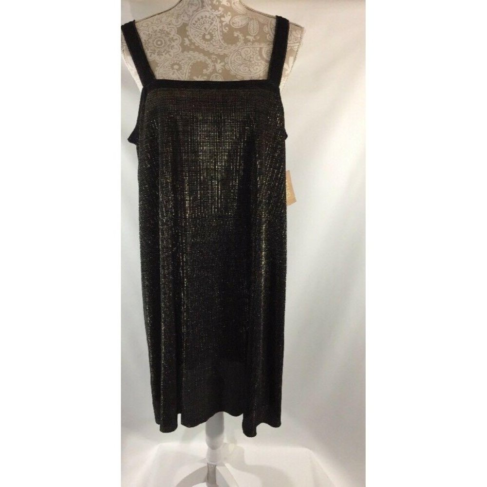 RACHEL Roy Black Gold Stripe Metallic Square Neck Shift Dress Womens XL Party